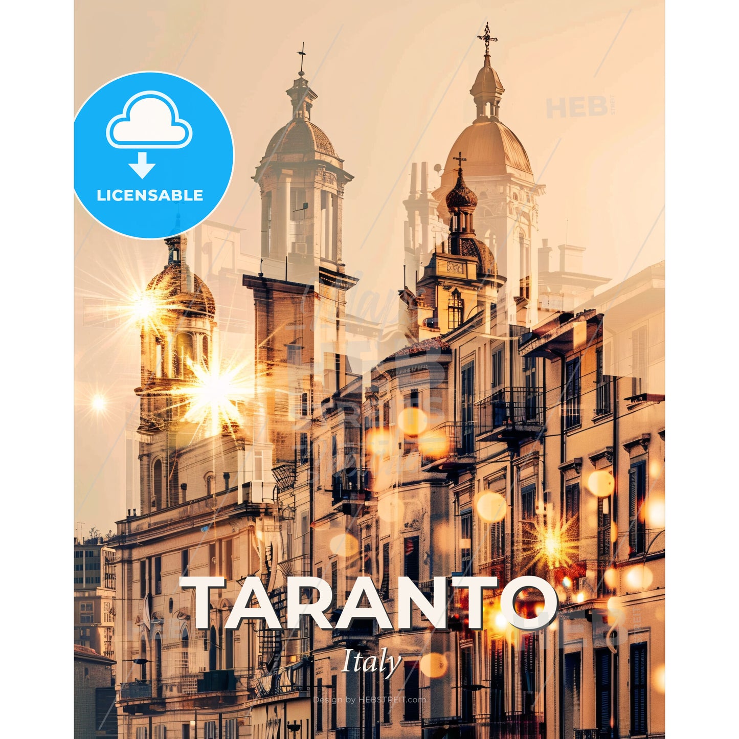 Taranto: Double Exposure City Skyline Poster - A city with many buildings - Square format print template