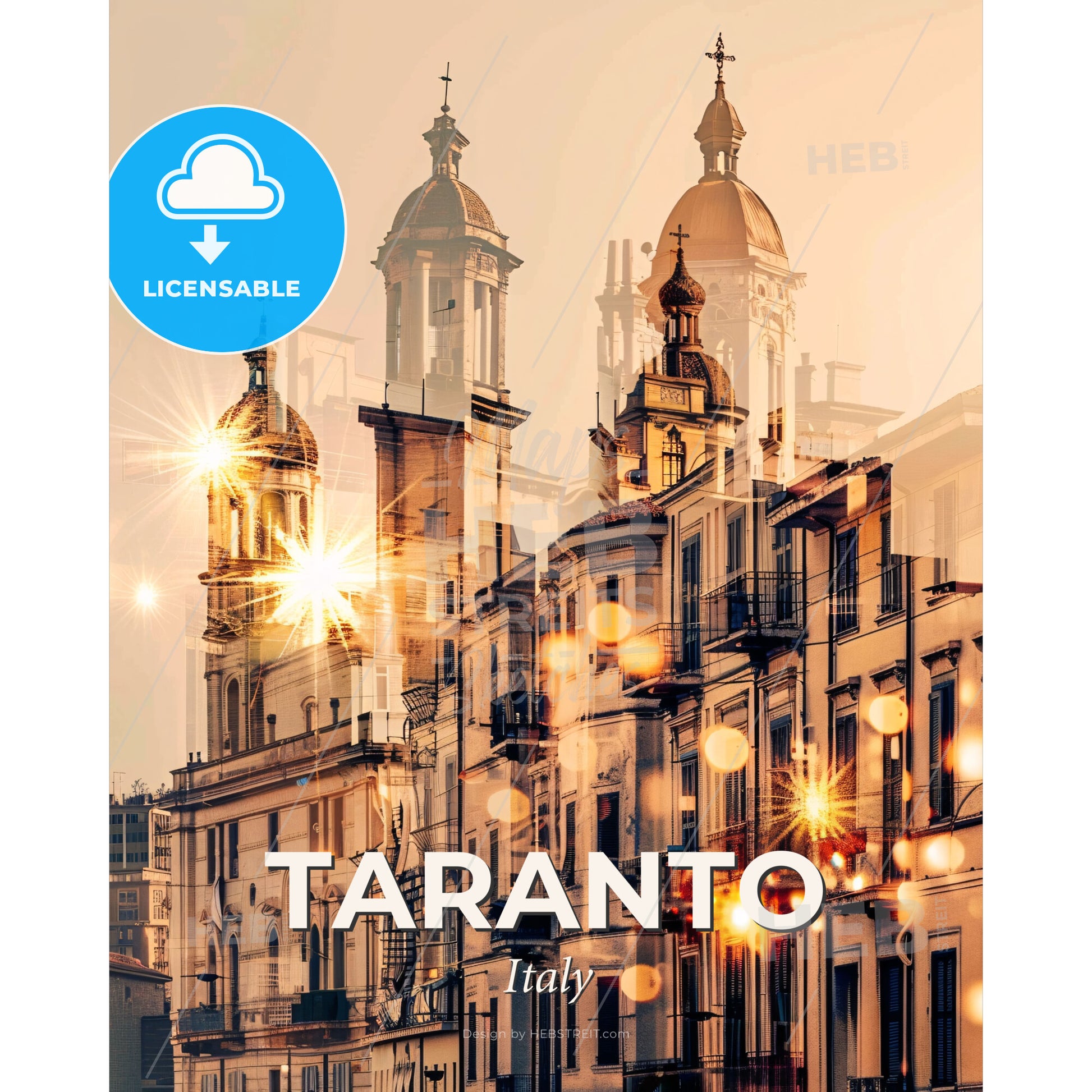 Taranto: Double Exposure City Skyline Poster - A city with many buildings - Square format print template