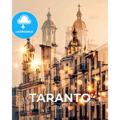 Taranto: Double Exposure City Skyline Poster - A city with many buildings - Square format print template