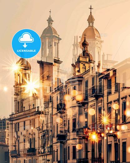 Taranto: Double Exposure City Skyline Poster - A city with many buildings