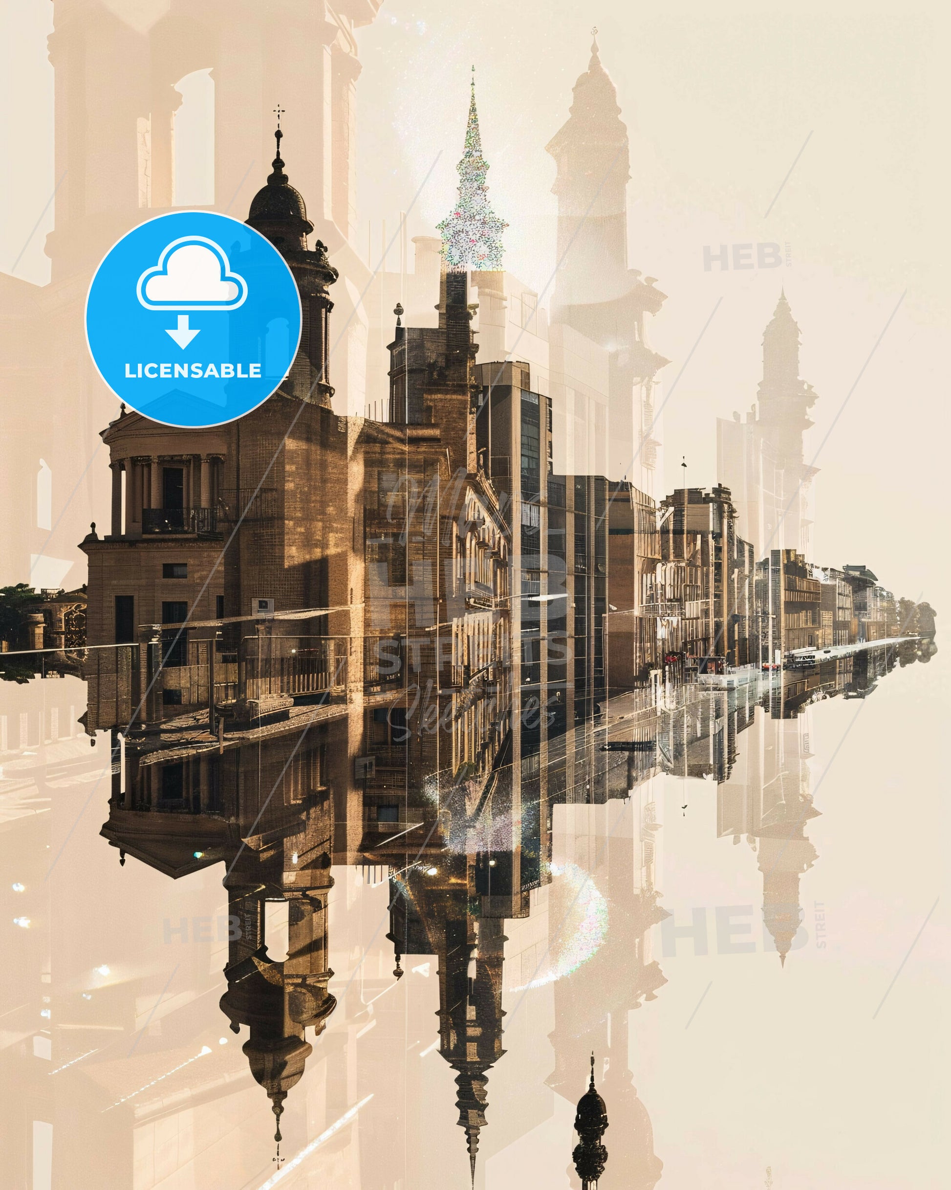 Tarragona Skyline Iconic Composite Art - A city with a reflection of buildings