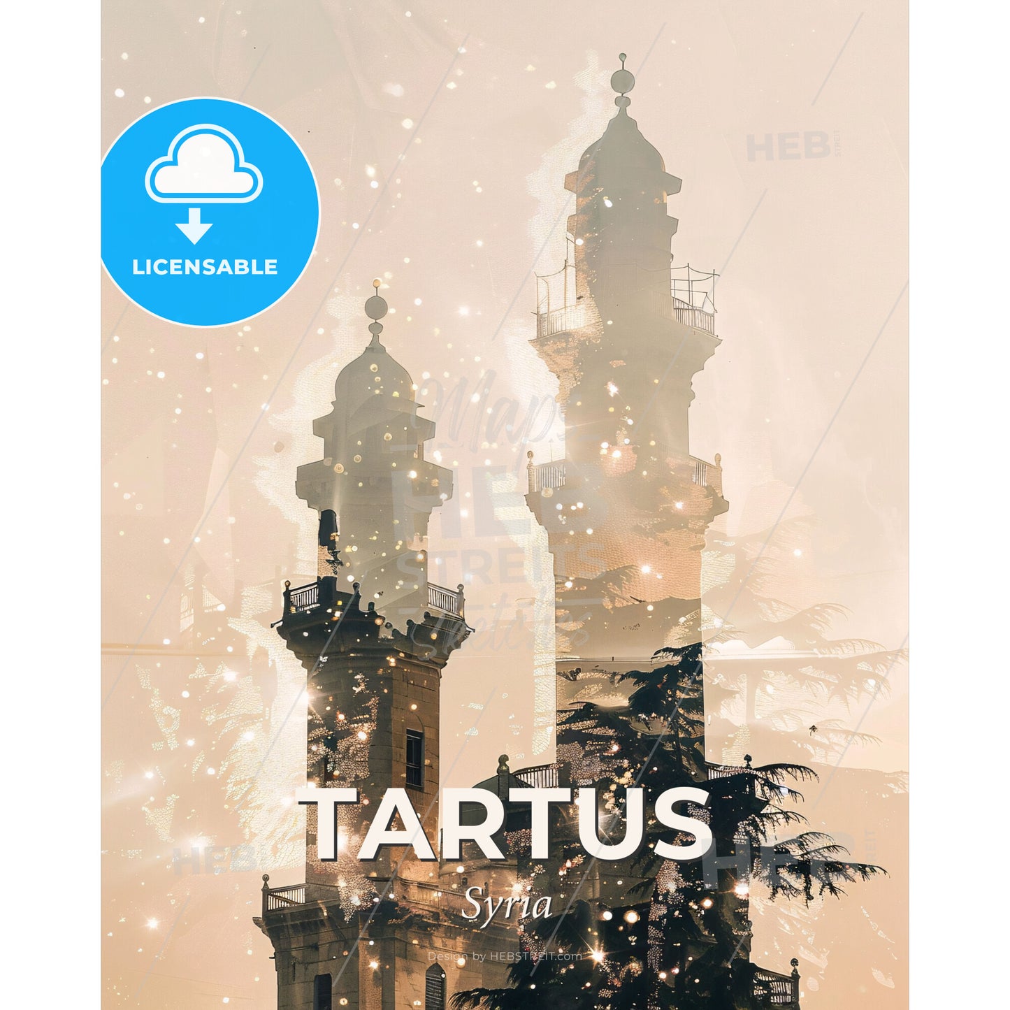 Tartus, Syria: Lights of the East - A double exposure of a building - Square format print template