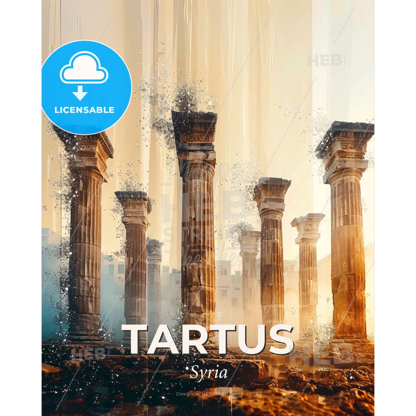 Tartus Skyline Minimalist Poster Beige - A group of pillars in a foggy area - Square format print template