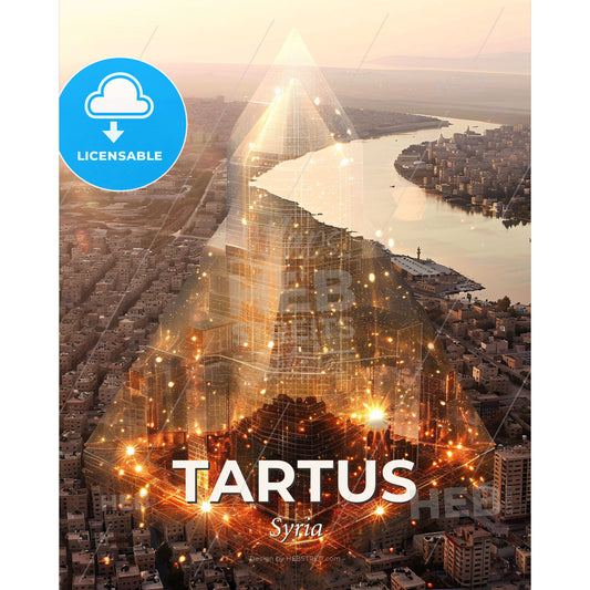 Tartus Syria Dreamlike Double Exposure Poster Art - A city with a triangular structure - Square format print template