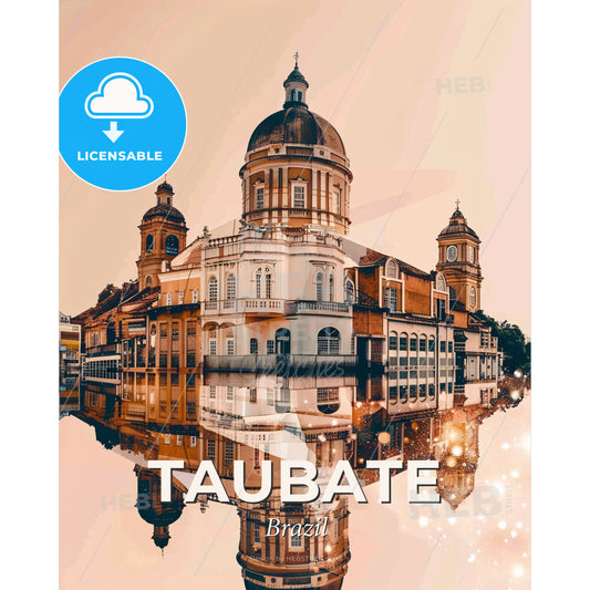 Taubate City Skyline Brazil Poster Design - A building with a dome and a tower on the side of it - Square format print template