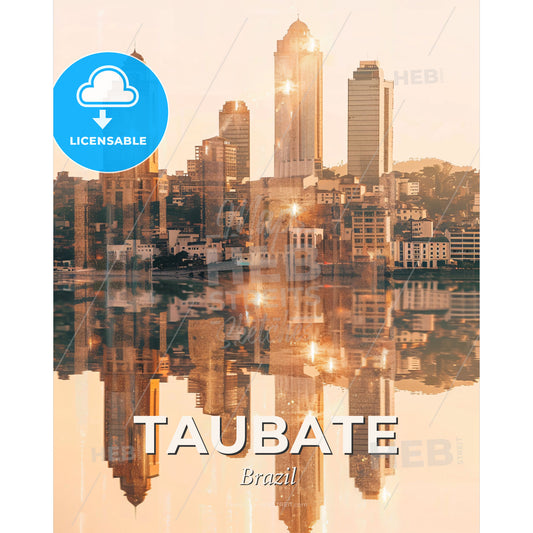 Taubate Skyline Composite Poster Art Bright Beige Background - A city skyline with water reflection - Square format print template