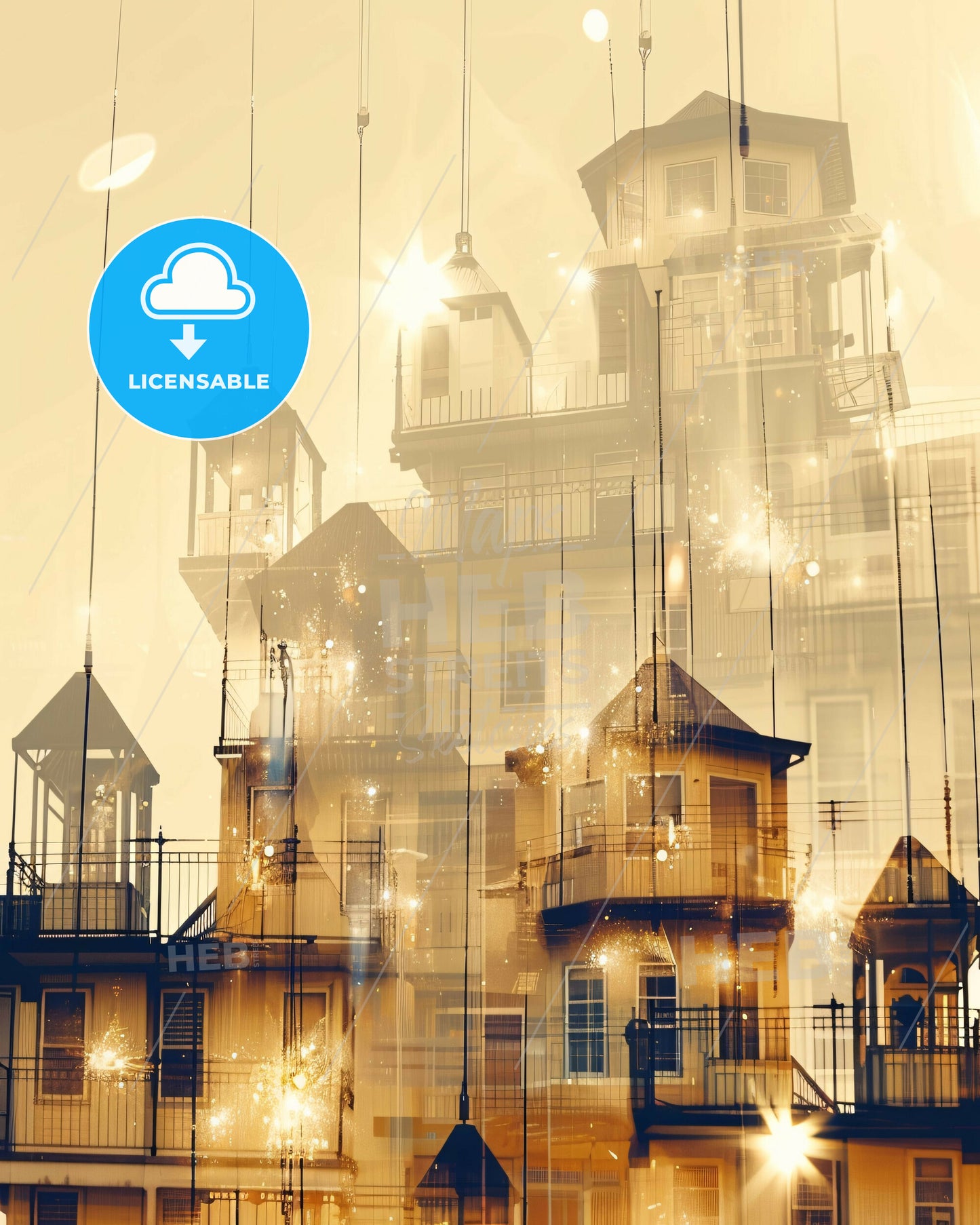 Tauranga Nightscape Skyline Architectural Poster Art - A building with a balcony and a railing