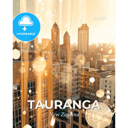 Tauranga: Captivating City Skyline Double Exposure - A city with many buildings - Square format print template