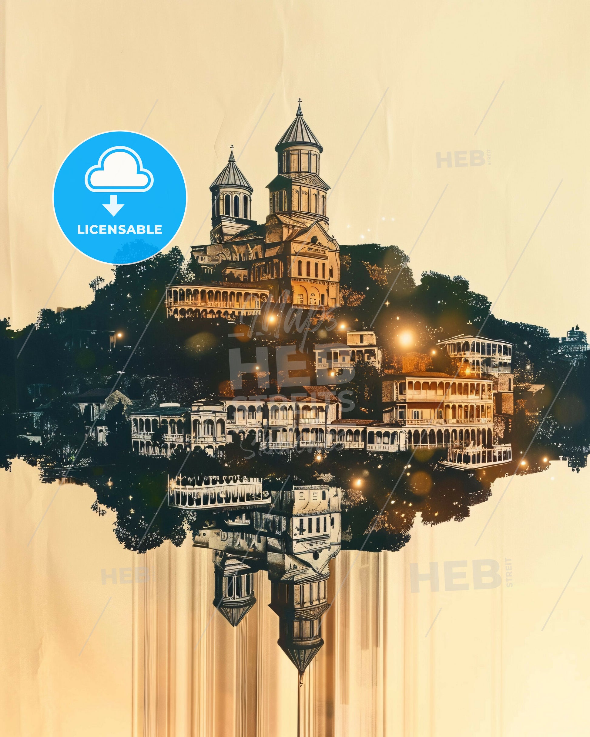 Tbilisi City Double Exposure Art Skyline Poster - A drawing of a city