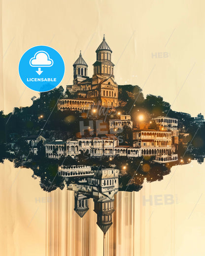 Tbilisi City Double Exposure Art Skyline Poster - A drawing of a city
