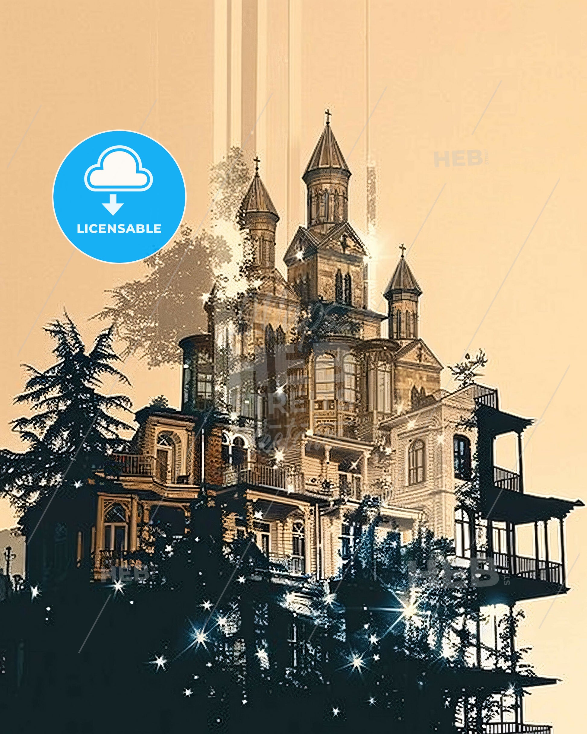 Tbilisi Cityscape Silhouette Printed Art Poster - A building with a tower