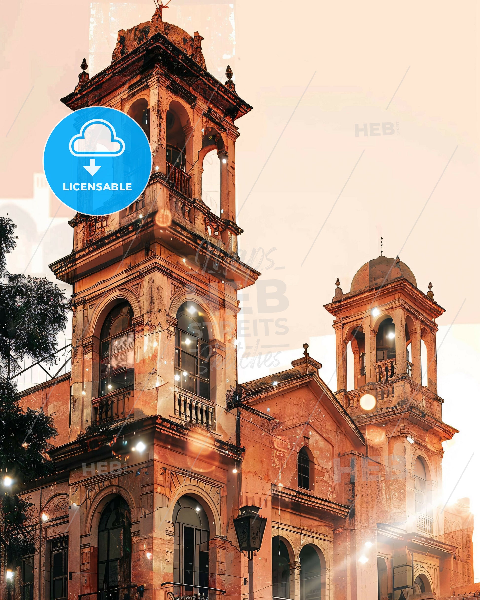 Tebessa Skyline Dreamy Art Poster - Olana State Historic Site with a bell tower