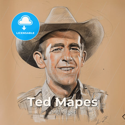 Ted Mapes, 1901 - 1984, American stuntman and actor - A Drawing Of A Man Wearing A Cowboy Hat Print Template