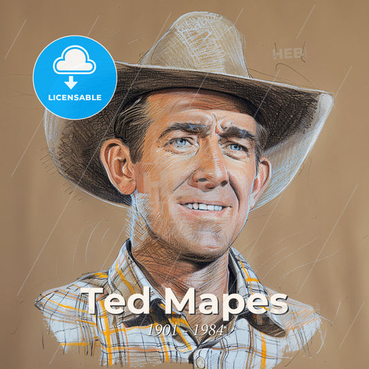 Ted Mapes, 1901 - 1984, American stuntman and actor - A Drawing Of A Man Wearing A Cowboy Hat Print Template