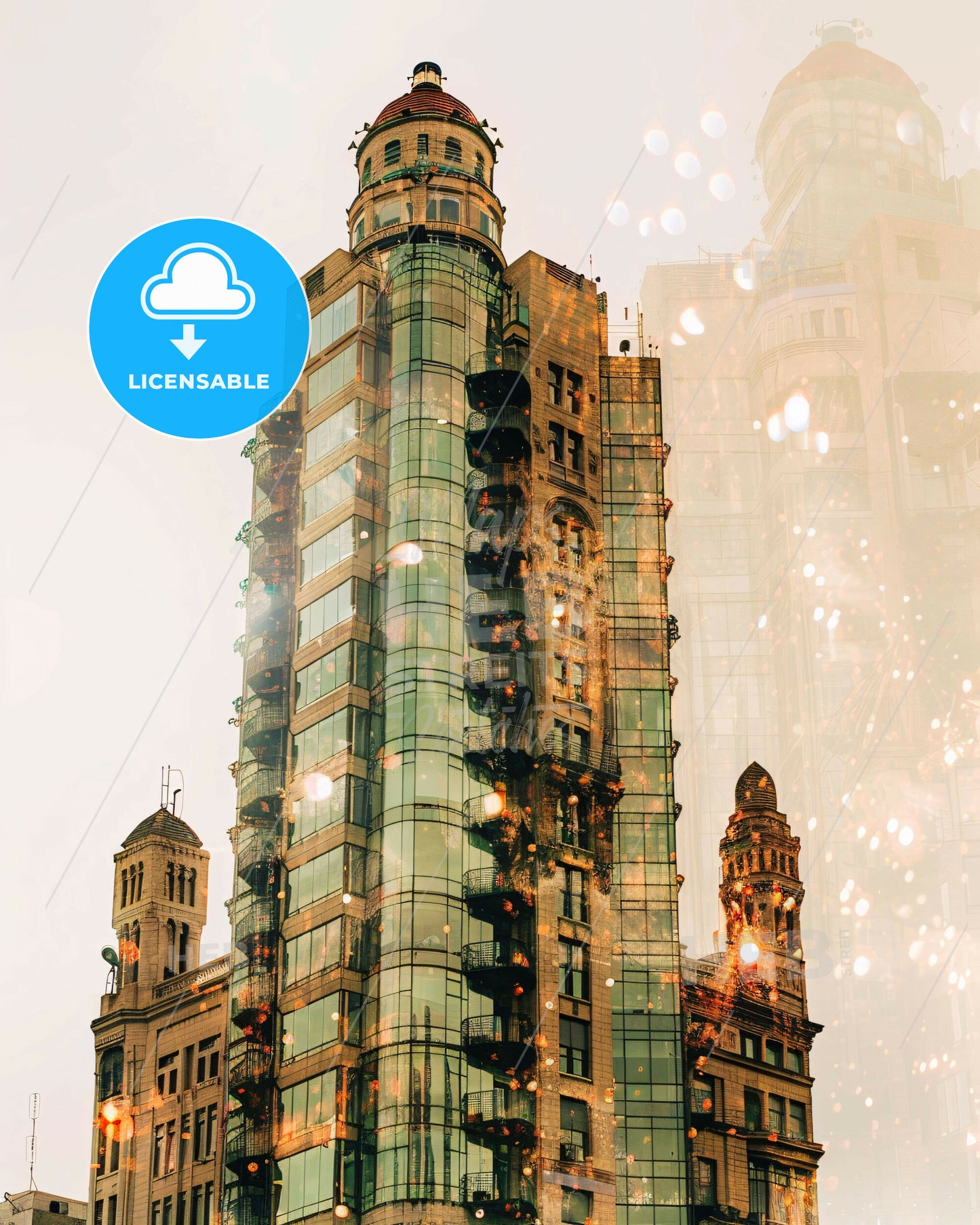 Tel Aviv-Yafo Double Exposure Skyline Poster - A tall building with many windows