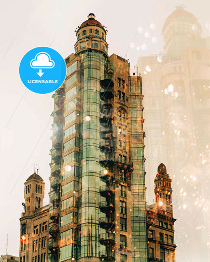 Tel Aviv-Yafo Double Exposure Skyline Poster - A tall building with many windows