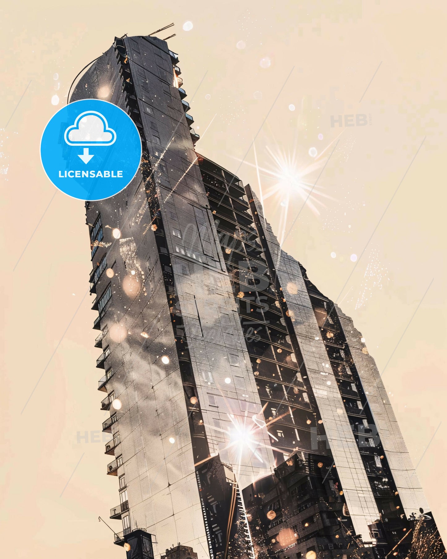 Tel Aviv Art Deco Skyline Beige Background - A tall building with a few lights