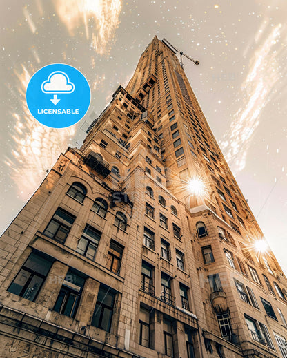 Tel Aviv-Yafo Skyline Double Exposure Art - A tall building with a crane