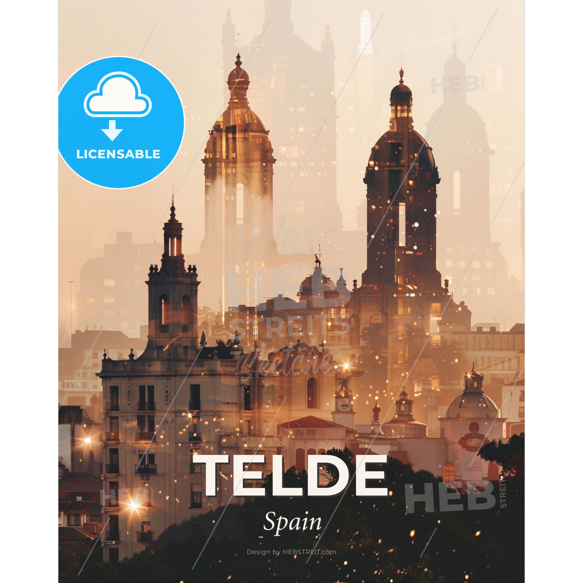 Telde City Skyline Poster Art Composite - A city with many towers - Square format print template