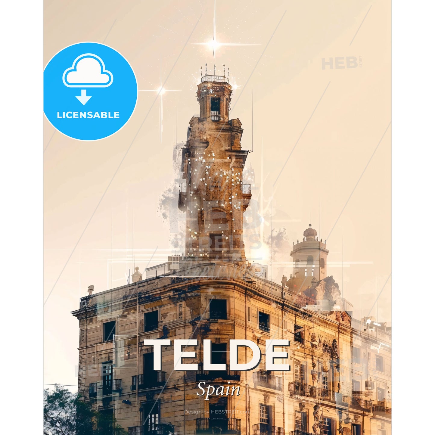 Telde: Where Art Imitates Life - A building with a tower - Square format print template