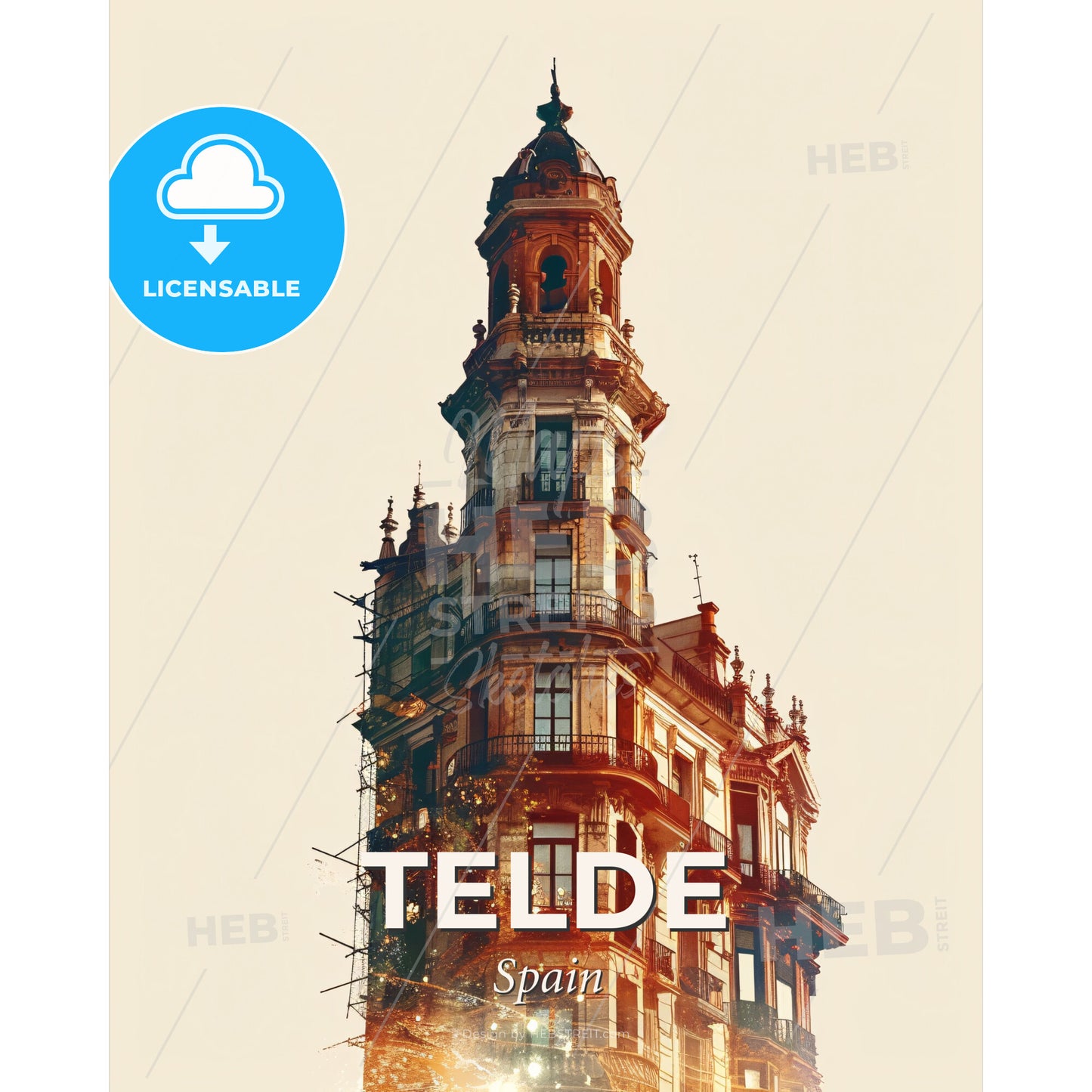 Telde Spain City Art Poster with Skyline - A tall building with a tower - Square format print template