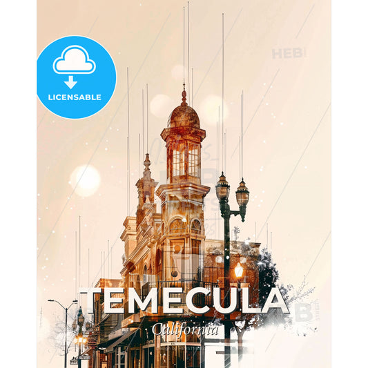 Temecula Skyline Artistic Sunset - A building with a balcony and lights - Square format print template