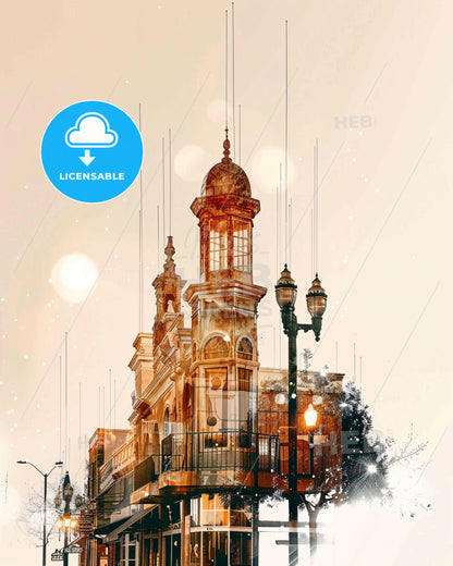 Temecula Skyline Artistic Sunset - A building with a balcony and lights