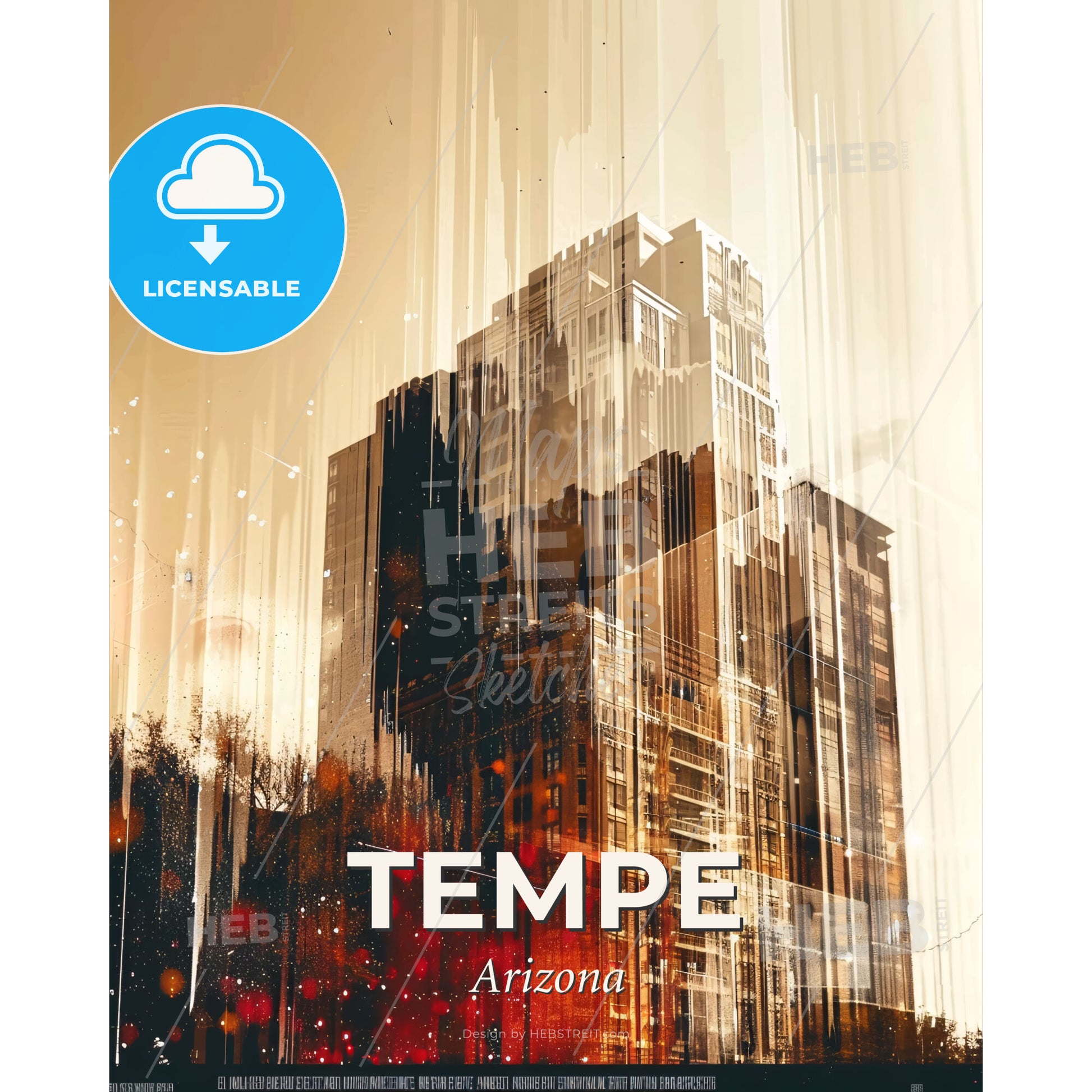Tempe Skyline - Arizona Composite Art - A building with many windows - Square format print template