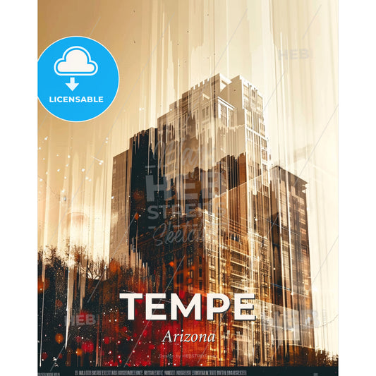 Tempe Skyline - Arizona Composite Art - A building with many windows - Square format print template