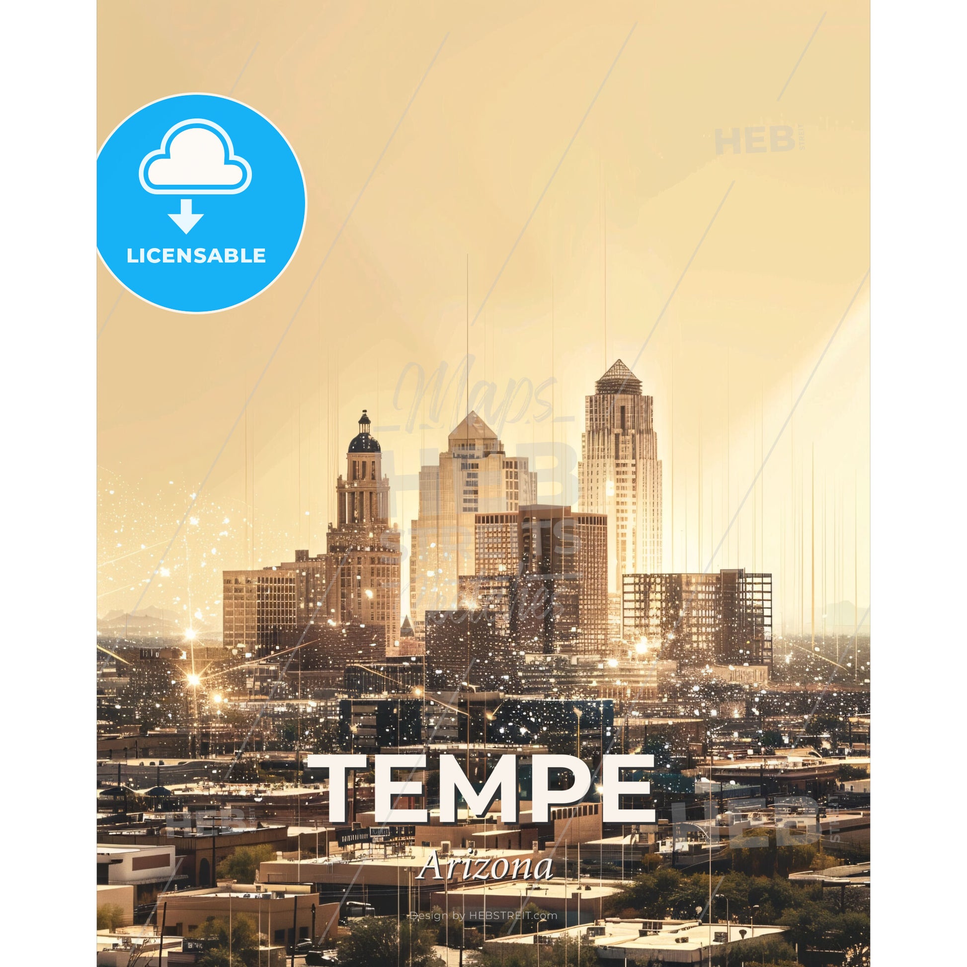 Tempe City Lights Double Exposure Skyline - A city with lights and a light beam - Square format print template