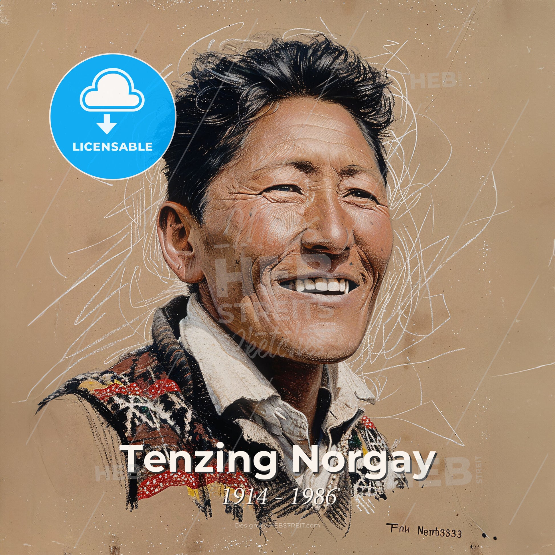 Tenzing Norgay, 1914 - 1986, Nepali-Indian mountaineer - A Man Smiling With Black Hair Print Template