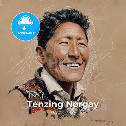 Tenzing Norgay, 1914 - 1986, Nepali-Indian mountaineer - A Man Smiling With Black Hair Print Template
