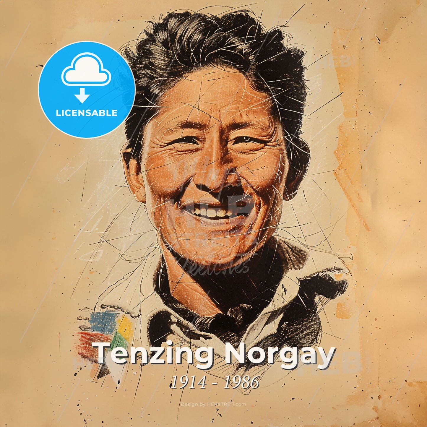 Tenzing Norgay, 1914 - 1986, Nepali-Indian mountaineer - A Man Smiling With A Broken Glass Print Template