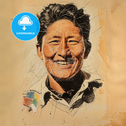 Tenzing Norgay, 1914 - 1986, Nepali-Indian mountaineer - A Man Smiling With A Broken Glass