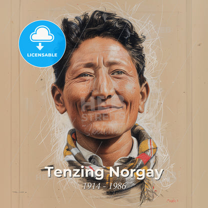 Tenzing Norgay, 1914 - 1986, Nepali-Indian mountaineer - A Drawing Of A Man Print Template