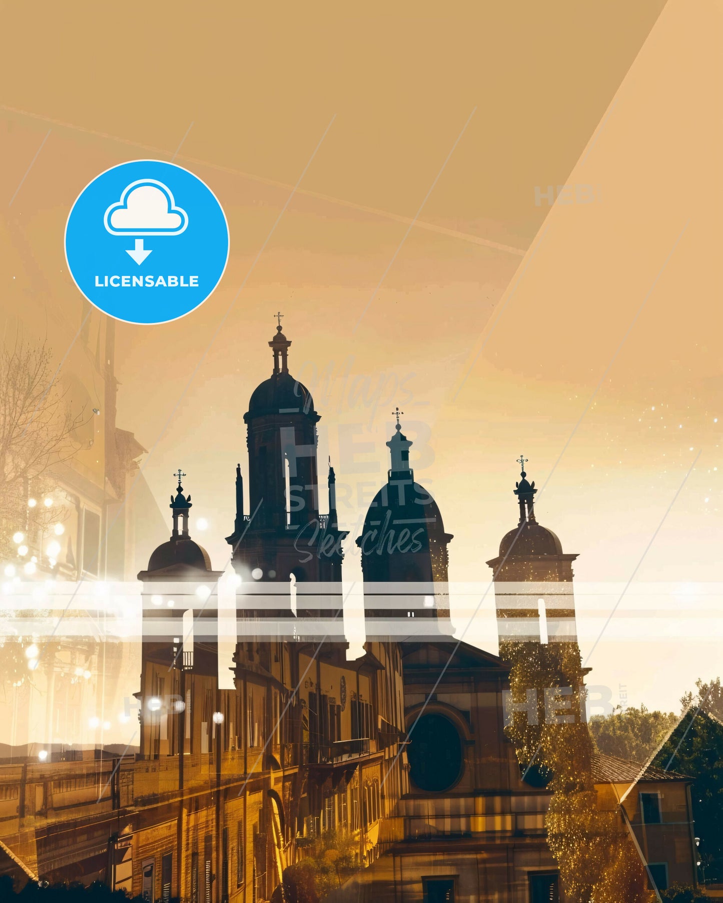 Terni Italy Cityscape Art Skyline Poster - A building with towers and a street with lights