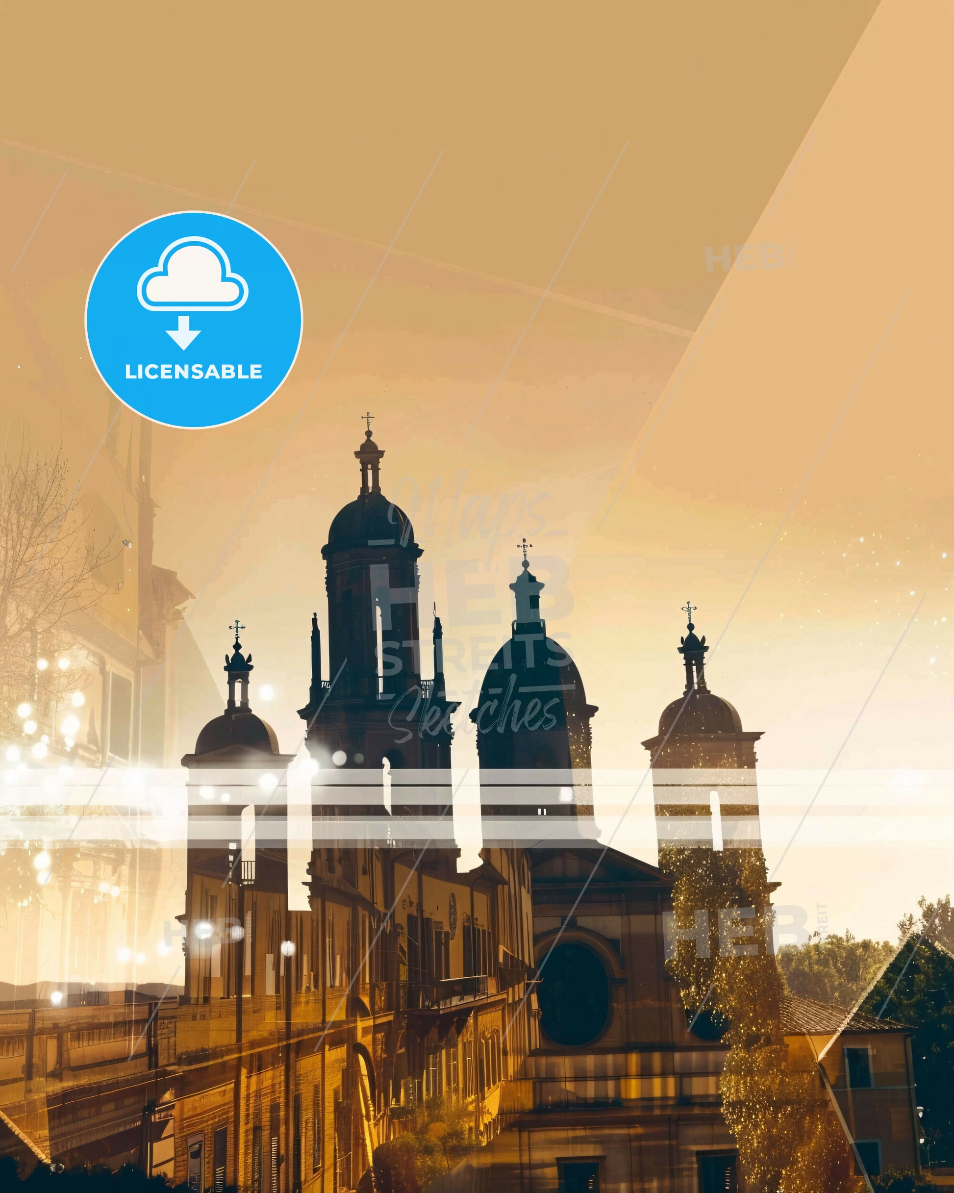 Terni Italy Cityscape Art Skyline Poster - A building with towers and a street with lights