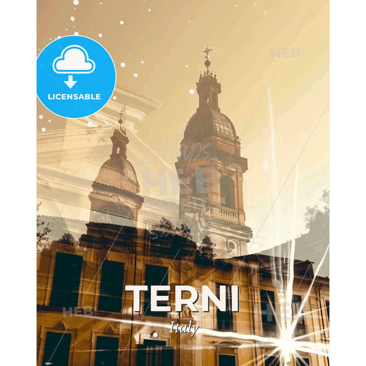 Terni Italy Skyline Composite Art Modern Poster - A building with a dome and a cross - Square format print template