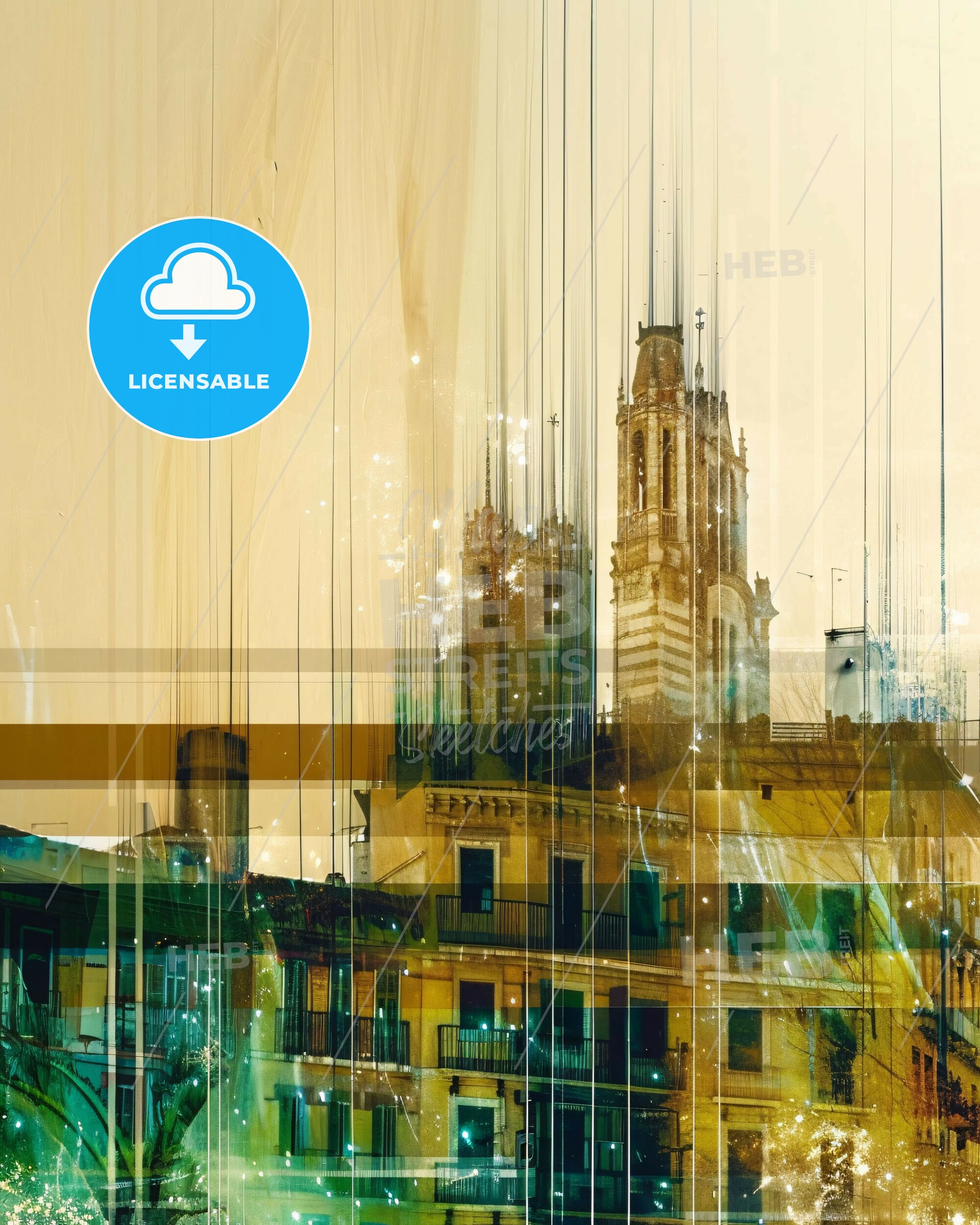 Terrassa Skyline Composite Art: City Icons Sparking - A building with a tower