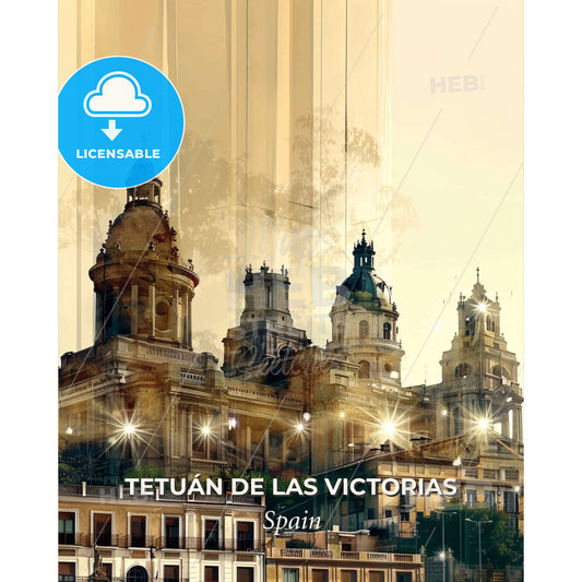 Tetuán de las Victorias City Skyline Night Panorama - A building with many towers - Square format print template