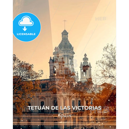 Tetuán de las Victorias Skyline Double Exposure Poster Art - A building with a tower - Square format print template