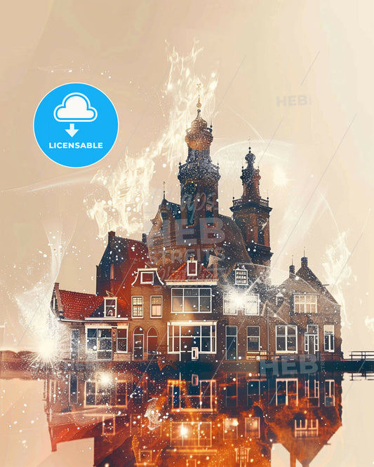 Texel: Double Exposure Skyline, Local Landmarks - A building on fire in water