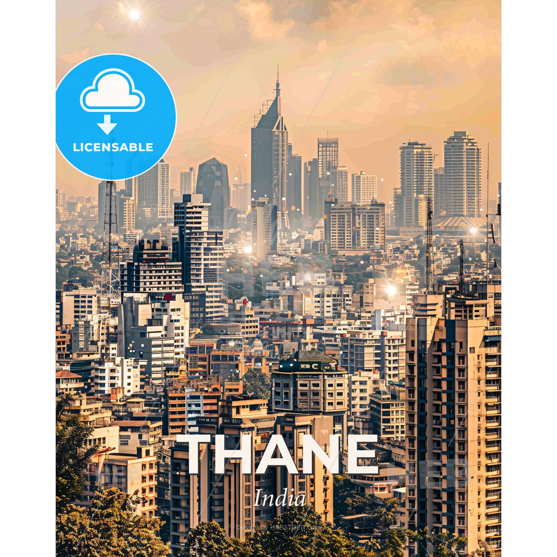 Thane India Skyline Modern Architecture Poster - A city with many tall buildings - Square format print template