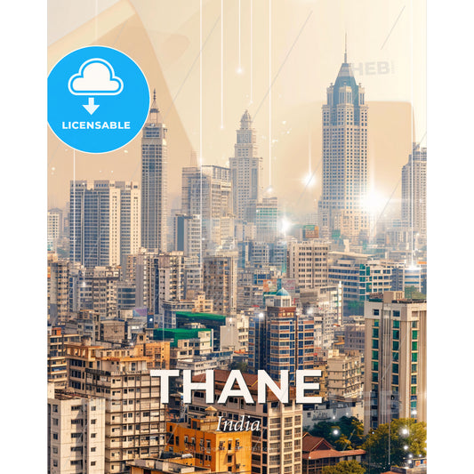 Thane Artistic City Brights Double Exposure Skyline - A city with many tall buildings - Square format print template