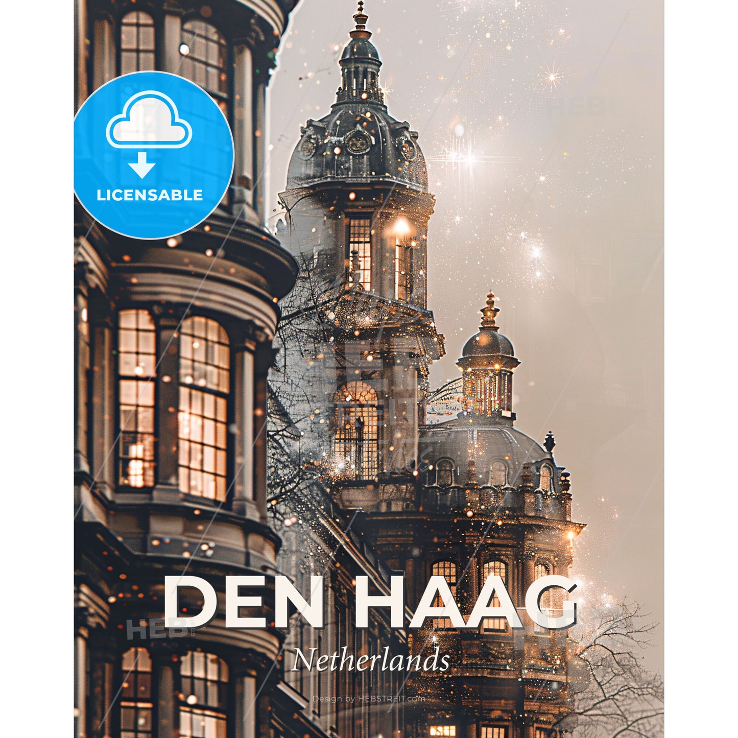 The Hague City Skyline Double Exposure Artwork - A building with many windows - Square format print template