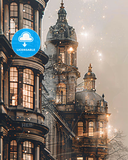 The Hague City Skyline Double Exposure Artwork - A building with many windows