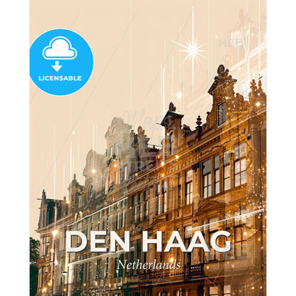 The Hague City Skyline Night Sky Poster Art - A building with many windows - Square format print template