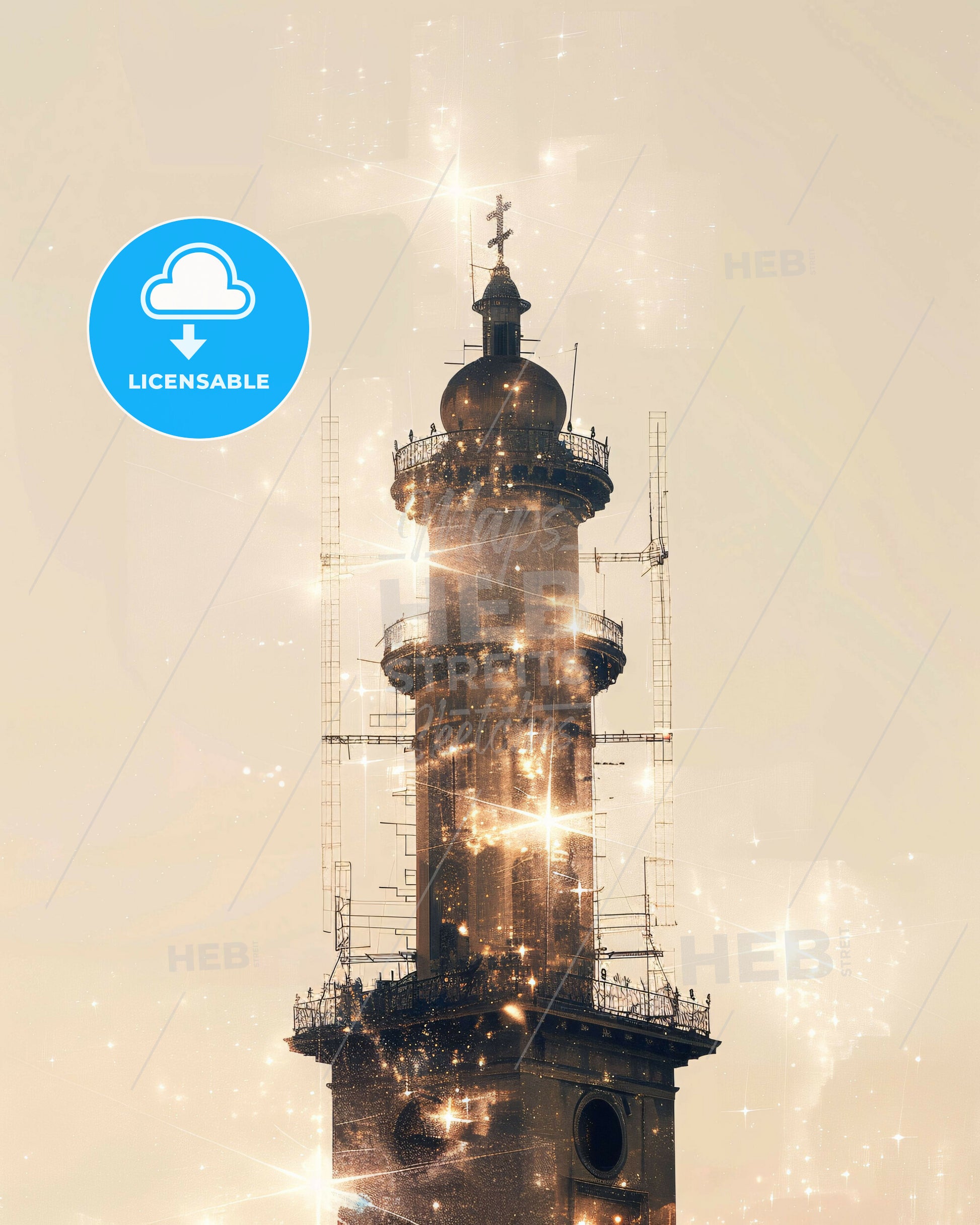 Thessaloniki Skyline Splendor: Double Exposure Art Masterpiece - A tower with scaffolding around it