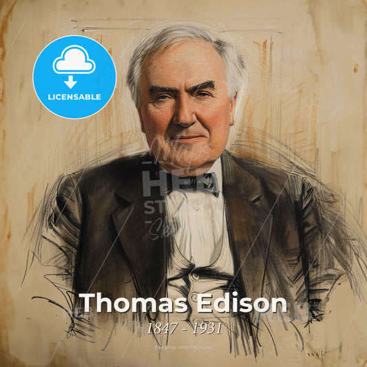Thomas Edison, 1847 - 1931, American inventor - A Drawing Of A Man Print Template