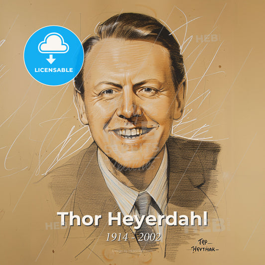 Thor Heyerdahl, 1914 - 2002, Norwegian explorer - A Drawing Of A Man Smiling Print Template
